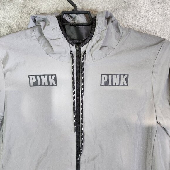 Womens Victoria Secret Pink Anorak Jacket Mesh Lined Silver Reflective 002 M/L - Picture 3 of 15